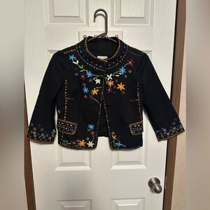 Moschino Black Blazer with Colorful Floral Embroidery